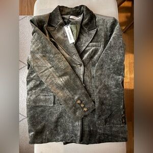 Commense Green Retro Velvet Blazer
